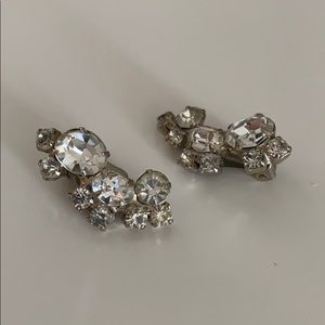 Vintage Rhinestone Clip On Wedding Earrings